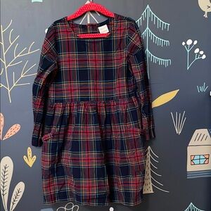 Hanna Andersson Red and Blue Pleated Sundress with Cuffed Long Sleeves